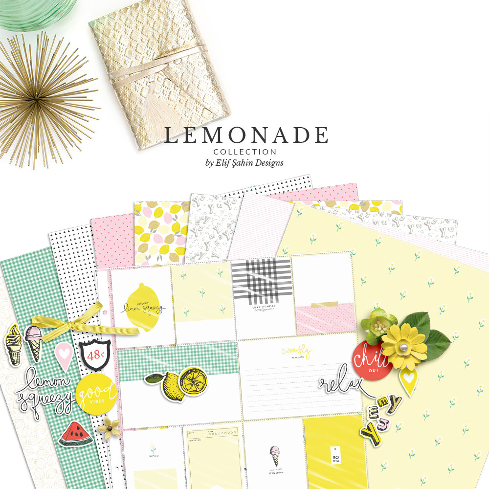 Lemonade Digital Scrapbook Collection by Sahin Designs. Click to download the kit. Pin & save for later!