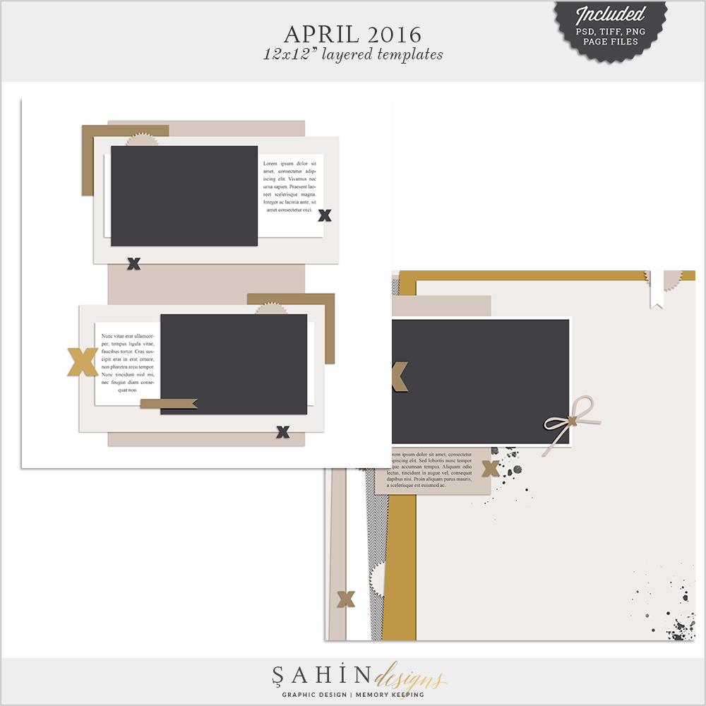 April 2016 Digital Scrapbook Layout Templates/Sketches by Sahin Designs. Click to download the kit. Pin & save for later!