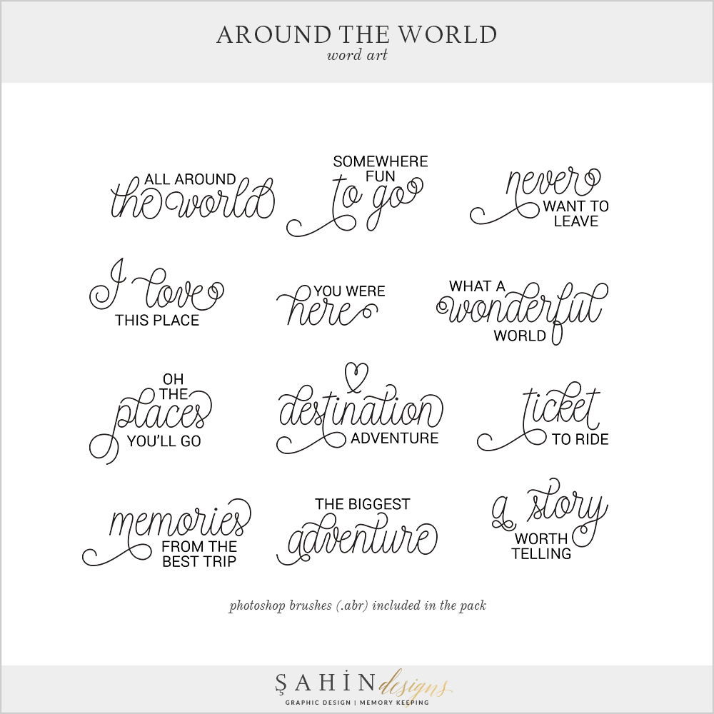 Around The World Digital Scrapbook Word Arts by Sahin Designs. Click to download the kit. Pin & save for later!