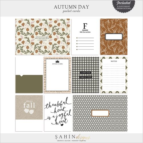Autumn Day Digital Scrapbook Pocket Cards by Sahin Designs. Click to download the kit. Pin & save for later!
