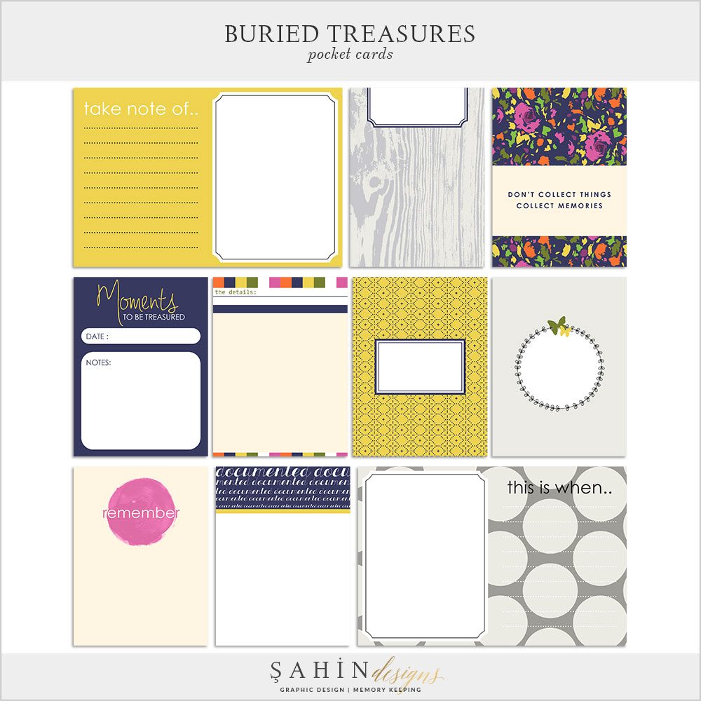 Buried Treasures Digital Scrapbook Pocket Cards by Sahin Designs. Click to download the kit. Pin & save for later!