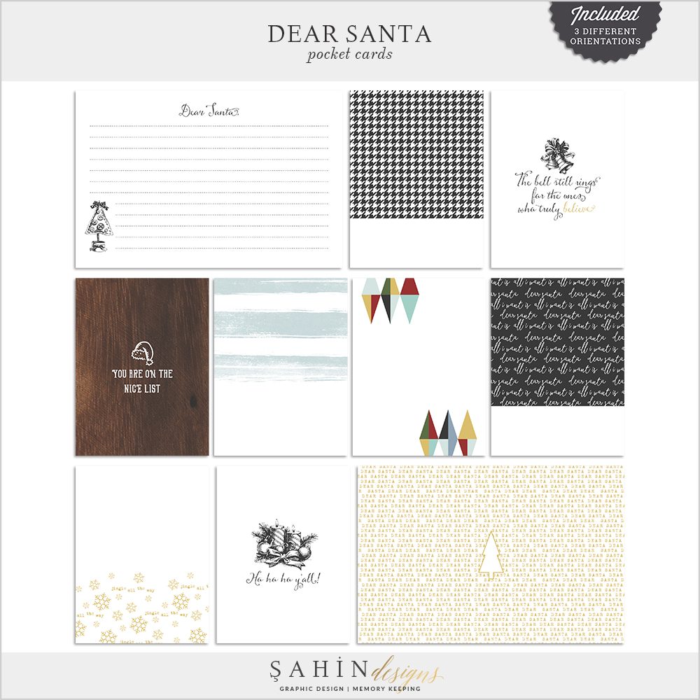 Dear Santa - Christmas Digital Scrapbook Pocket Cards - Sahin Designs