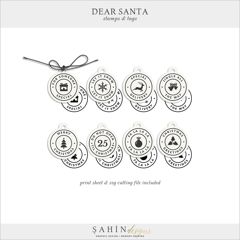 Dear Santa - Christmas Digital Scrapbook Stamps Pack - Sahin Designs
