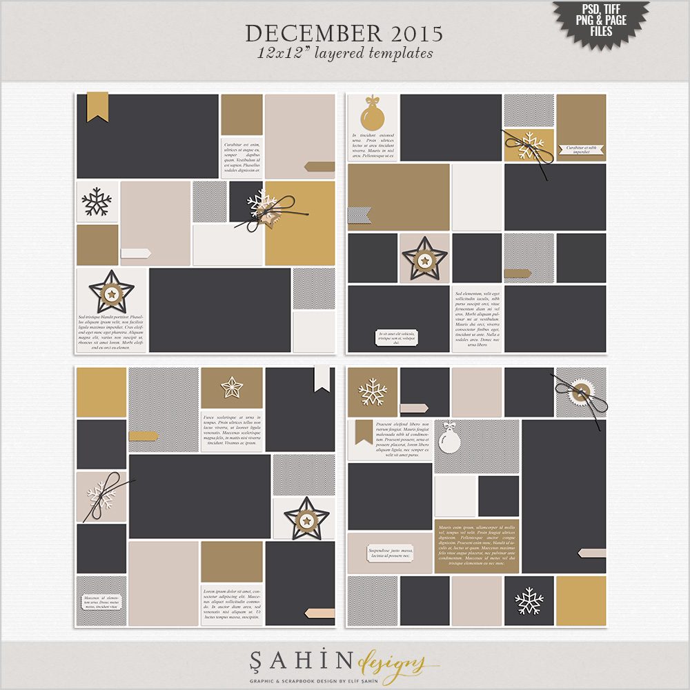 December 2015 Digital Scrapbook Layout Templates/Sketches by Sahin Designs. Click to download the kit. Pin & save for later!