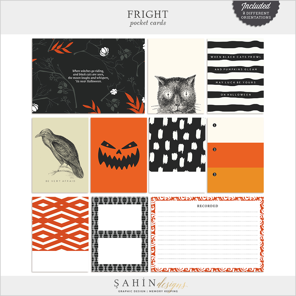 Fright Digital Scrapbook Pocket Cards by Sahin Designs | Project Life