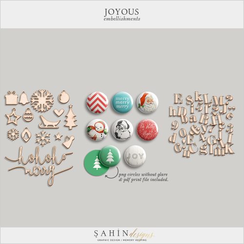 Joyous Digital Scrapbook Embellishments by Sahin Designs. Click to download the kit. Pin & save for later!