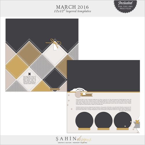 March 2016 Digital Scrapbook Layout Templates/Sketches by Sahin Designs. Click to download the kit. Pin & save for later!