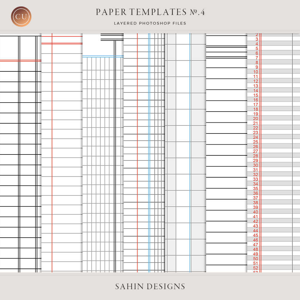 Ledger Digital Scrapbook Pattern Templates for Commercial Use by Sahin Designs