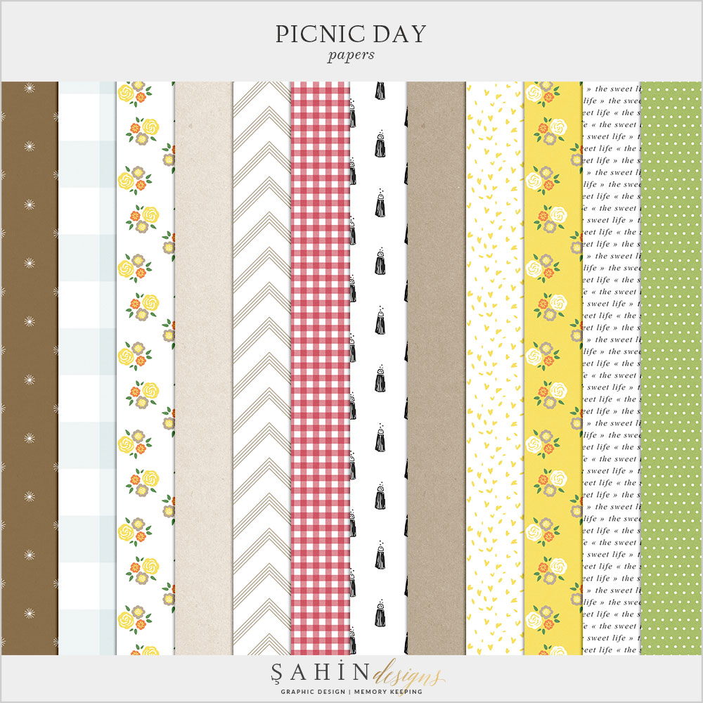 Picnic Day Digital Scrapbook Papers by Sahin Designs. Click to download the kit. Pin & save for later!