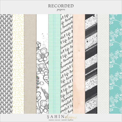Recorded Digital Scrapbook Papers by Sahin Designs. Click to download the kit. Pin & save for later!