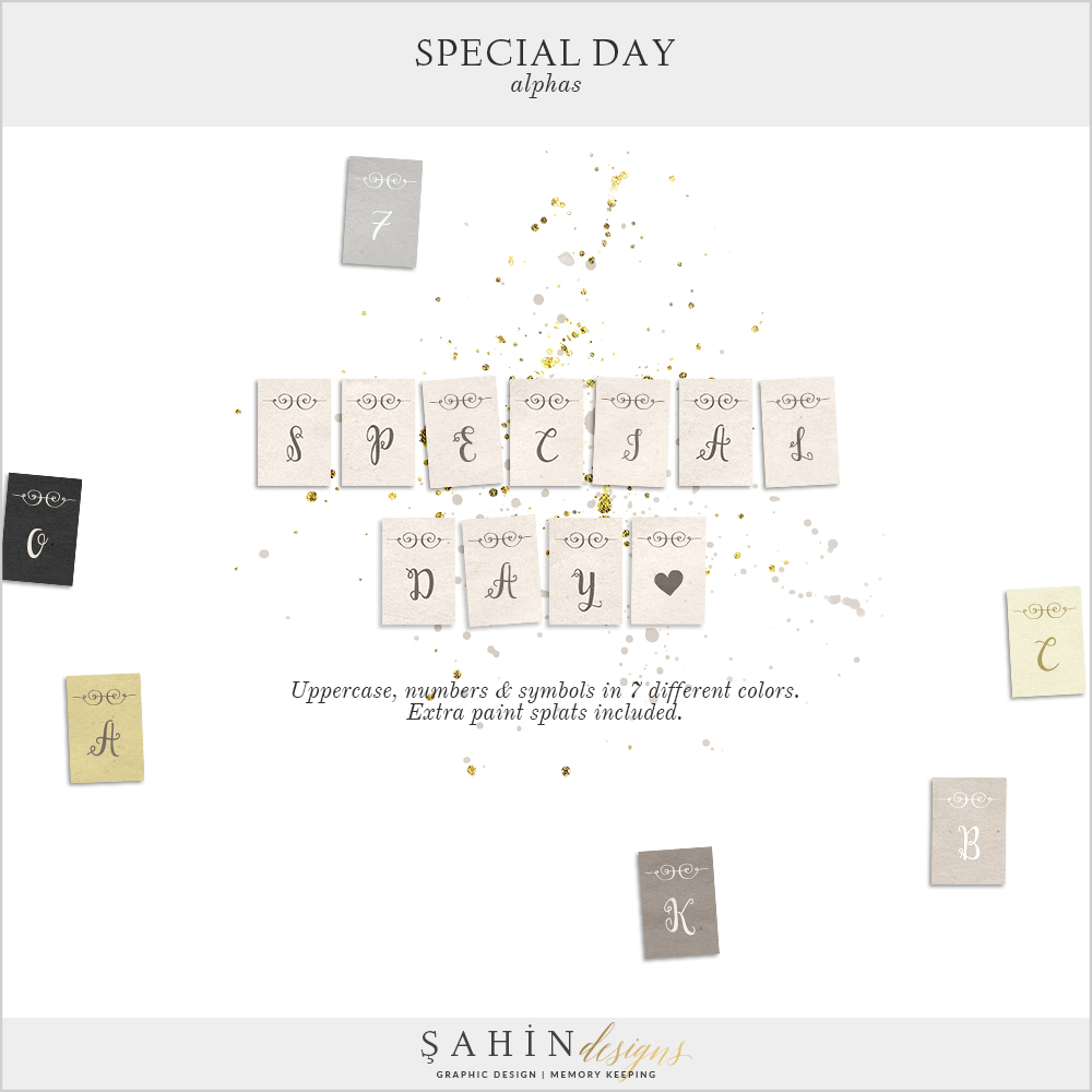 Special Day Digital Scrapbook Alphas by Sahin Designs. Click to download the kit. Pin & save for later!