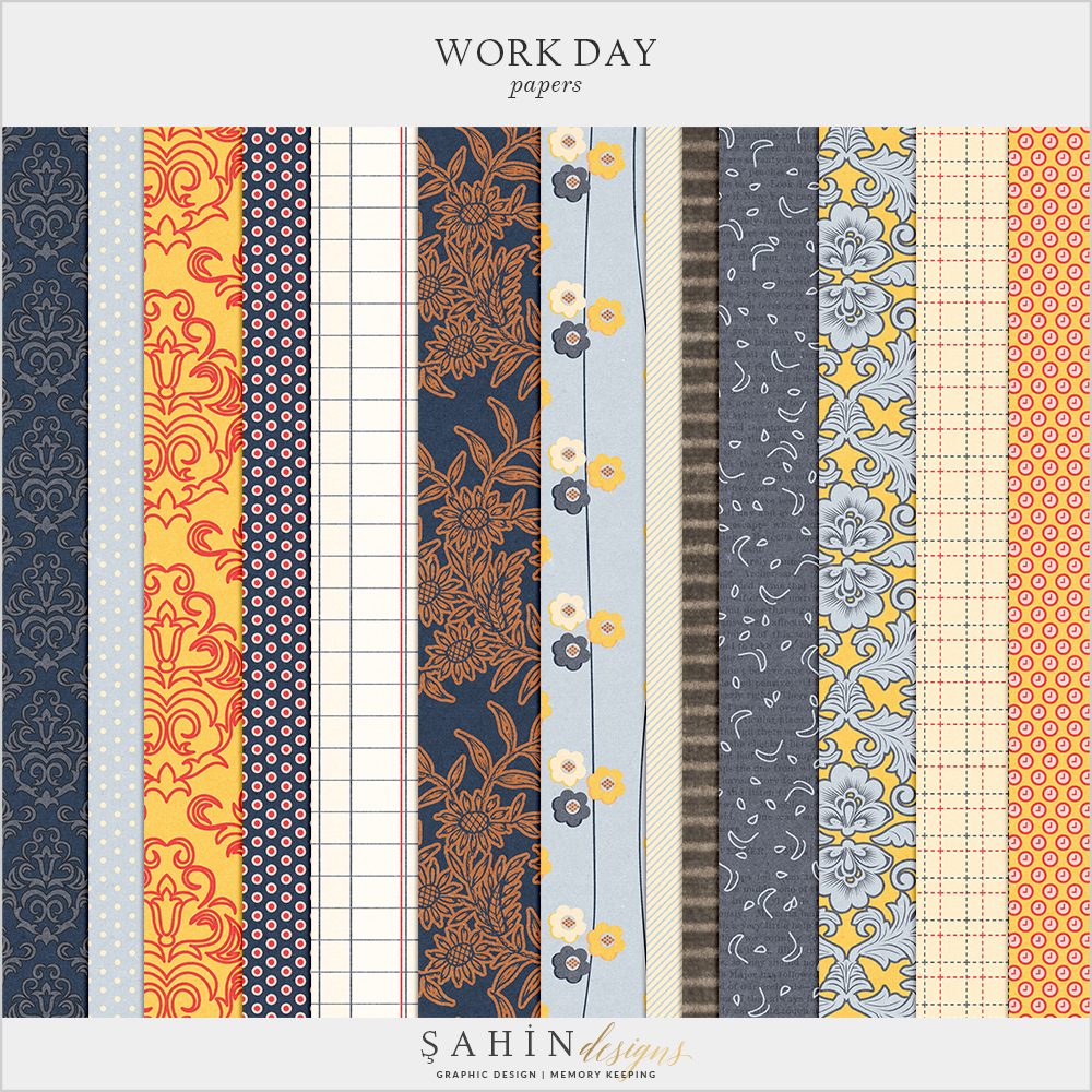 Work Day Digital Scrapbook Papers by Sahin Designs. Click to download the kit. Pin & save for later!