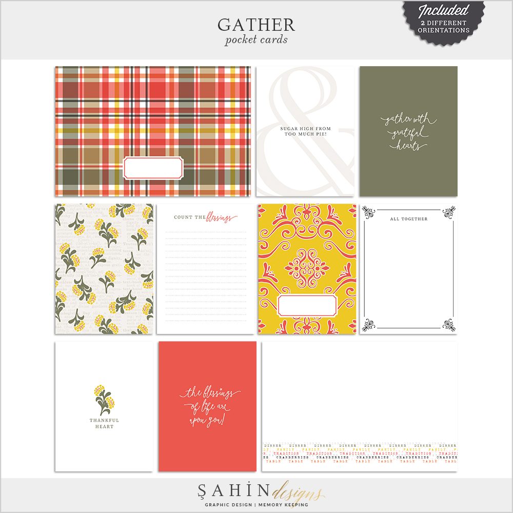 Gather Digital Scrapbook Pocket Cards by Sahin Designs. Click to download the kit. Pin & save for later!