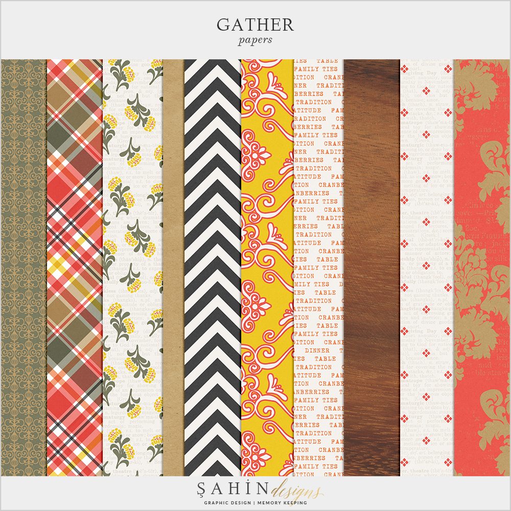 Gather Digital Scrapbook Papers by Sahin Designs. Click to download the kit. Pin & save for later!