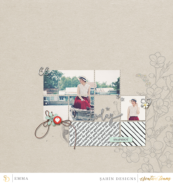 Digital scrapbook layout on Sahin Designs using Daybook & Recorded digiscrap collections. Click through to have a look at all May creative gallery!