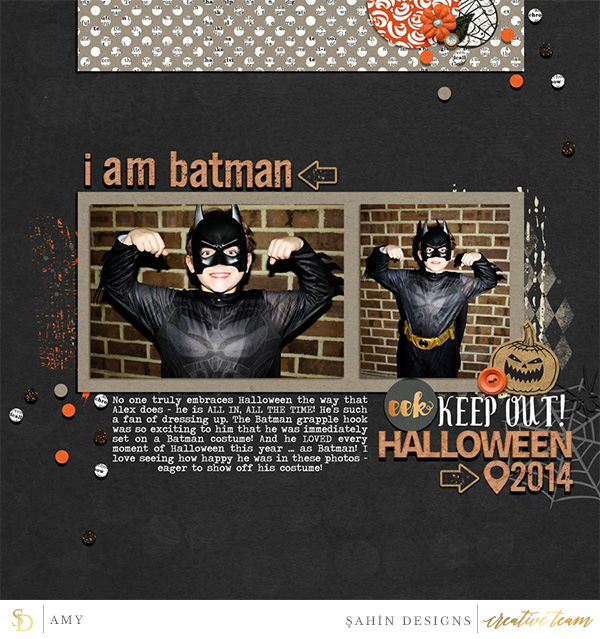Digital scrapbook layout using Fright collection by Sahin Designs. Click thru to see more inspirations. Pin & save for later!