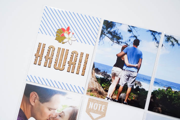 Hawaiian Honeymoon Inspirational Spread on Sahin Designs blog. Click to get inspired by hybrid pocket scrapbook layout I've made for my Hawaiian honeymoon. Pin & save for later!