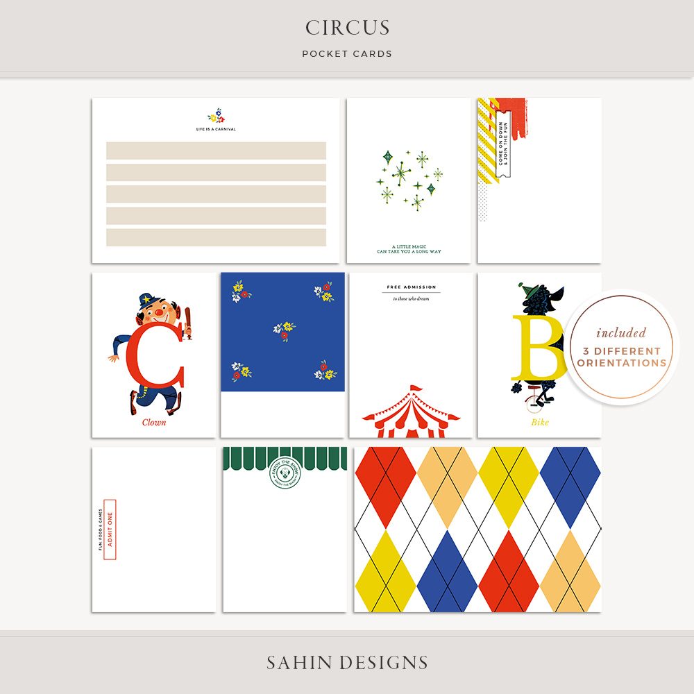 Circus Printable Pocket Cards -Sahin Designs