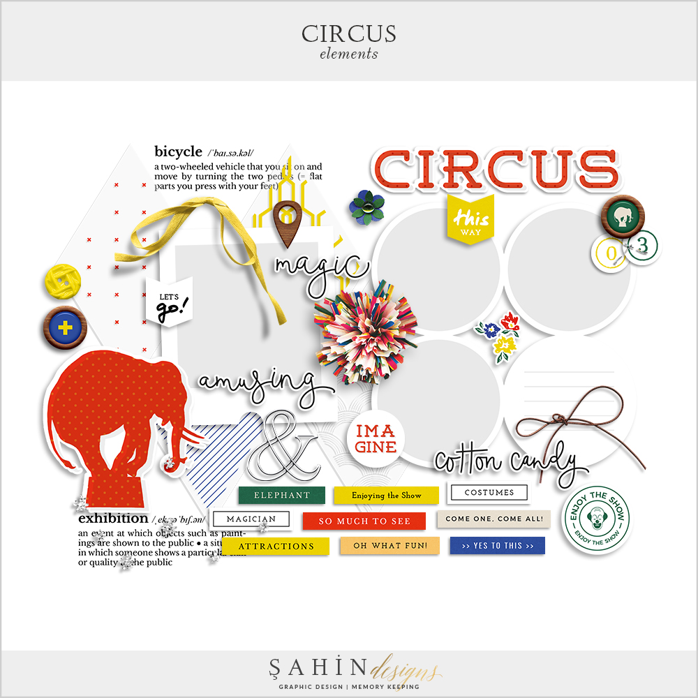 Circus Digital Scrapbook Elements by Sahin Designs. Click to download. Pin & save for later!