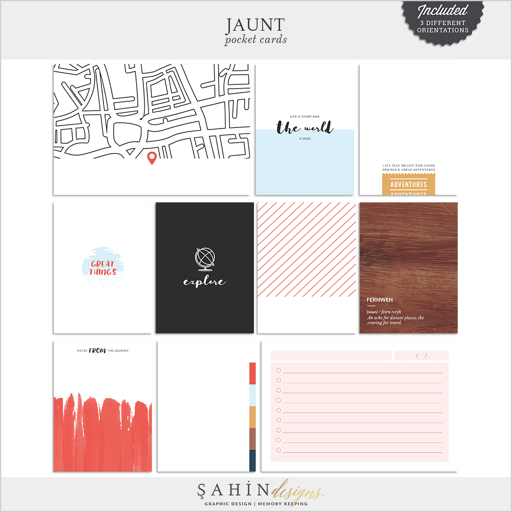 Jaunt Digital Scrapbook Printable Pocket Cards by Sahin Designs. Click to download. Pin & save for later!