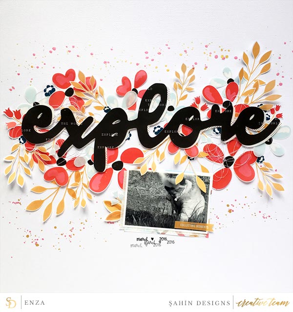 Hybrid scrapbook layout using Jaunt collection by Sahin Designs. Click thru to see more inspirations. Pin & save for later!