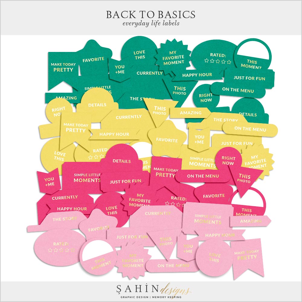 Back to Basics Everyday Life Printable Labels | Digital Scrapbook | Sahin Designs