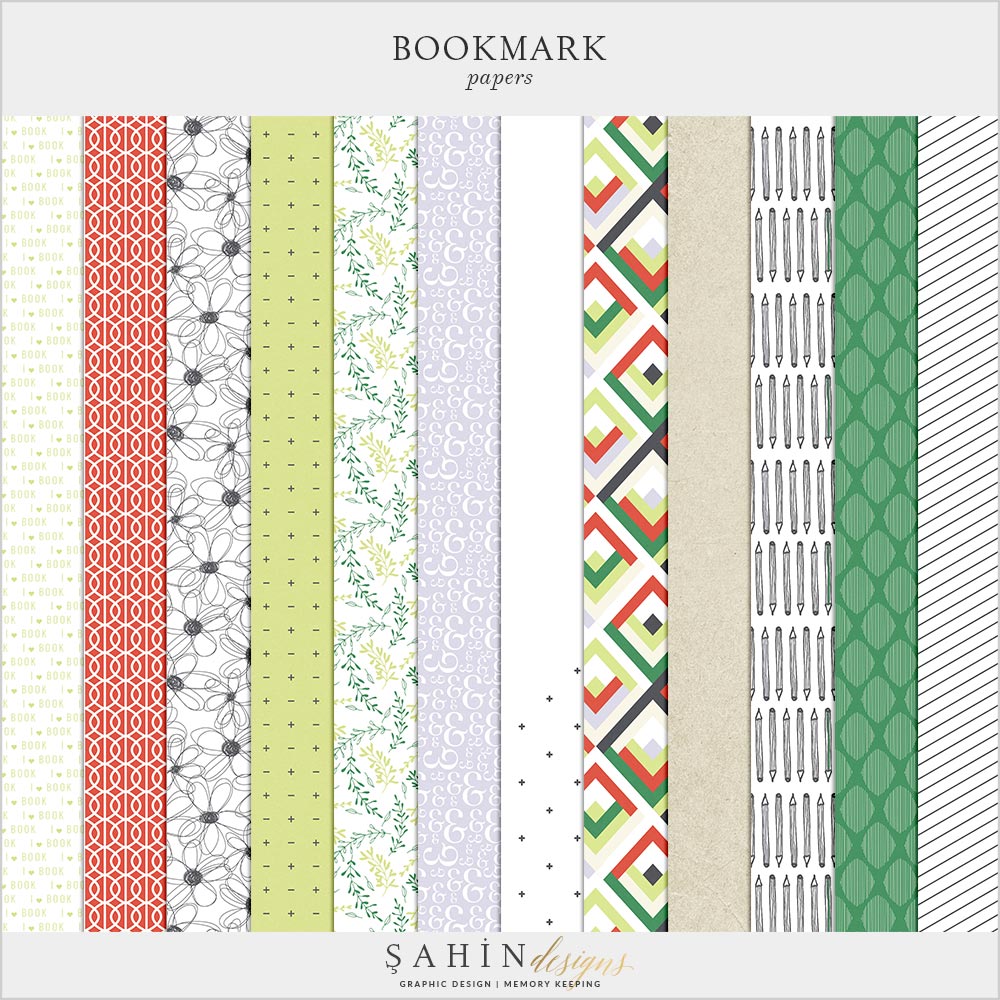 Bookmark Digital Scrapbook Papers Pack | Sahin Designs | Digital Pattern