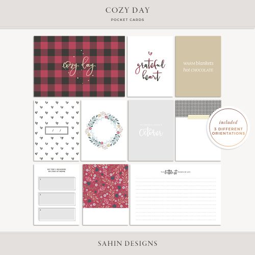 Cozy Day Digital Scrapbook Pocket Cards | Sahin Designs | Project Life