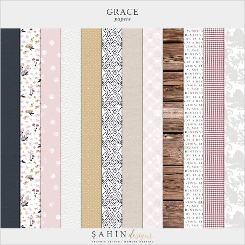 Grace Digital Scrapbook Papers | Sahin Designs | Digital Patterns
