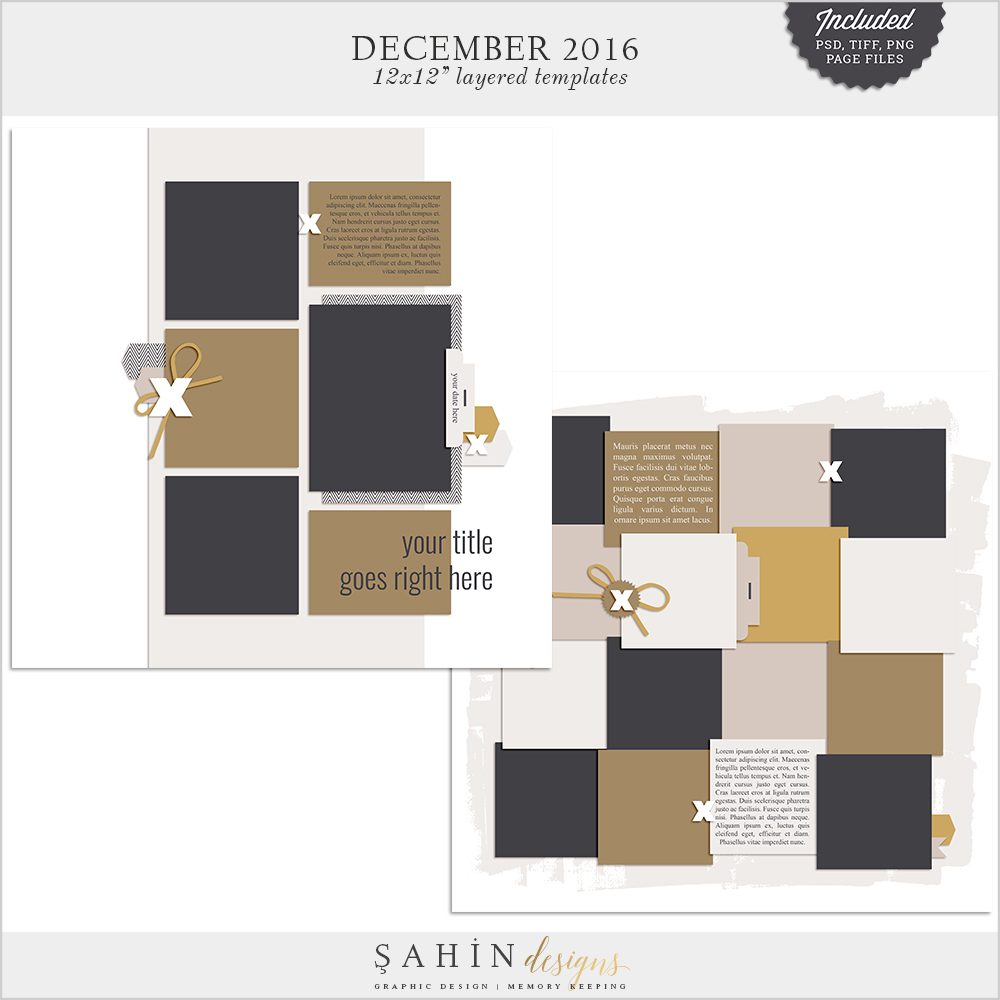 December 2016 Digital Scrapbook Layout Templates / Sketch - Sahin Designs