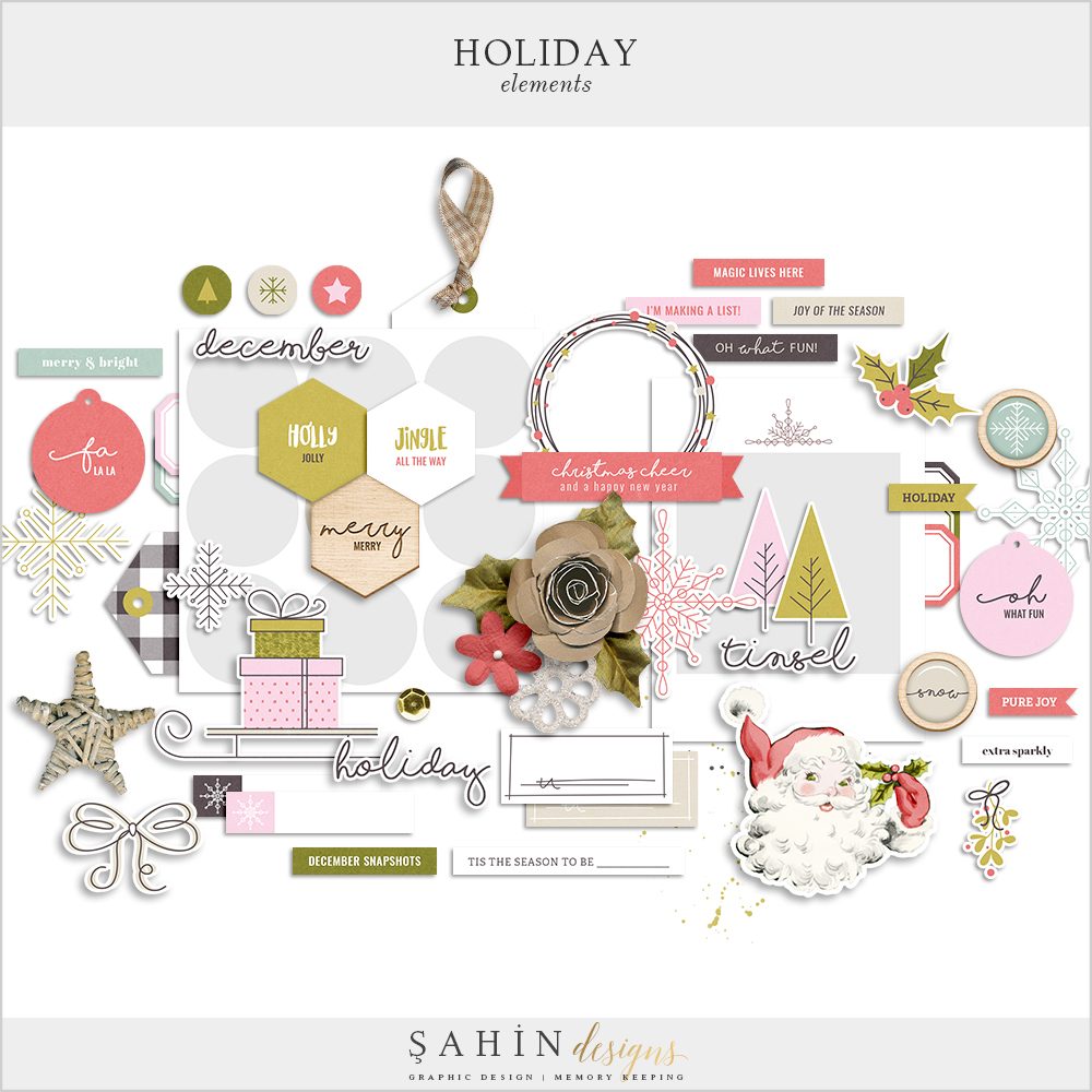Holiday Digital Scrapbook Elements Kit - Sahin Designs