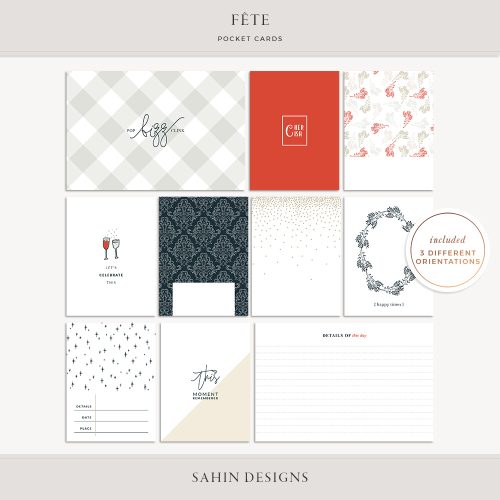 Fête Digital Scrapbook Printable Pocket Cards - Celebrations Theme - Sahin Designs