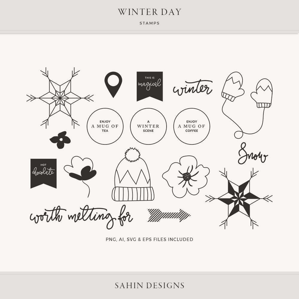 Winter Day Digital Scrapbook Stamps - Sahin Designs