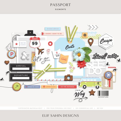 Passport Digital Scrapbook Elements - Elif Sahin Designs