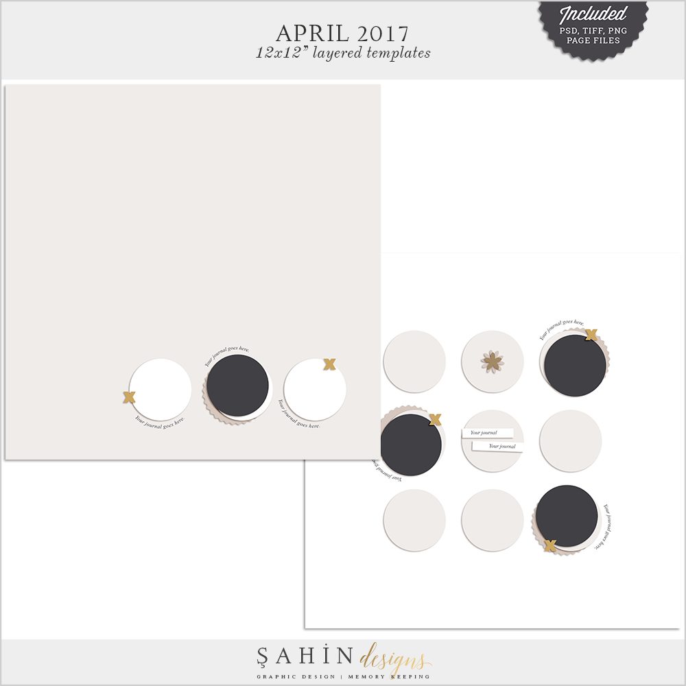 April 2017 Digital Scrapbook Layout Templates/Sketches - Sahin Designs