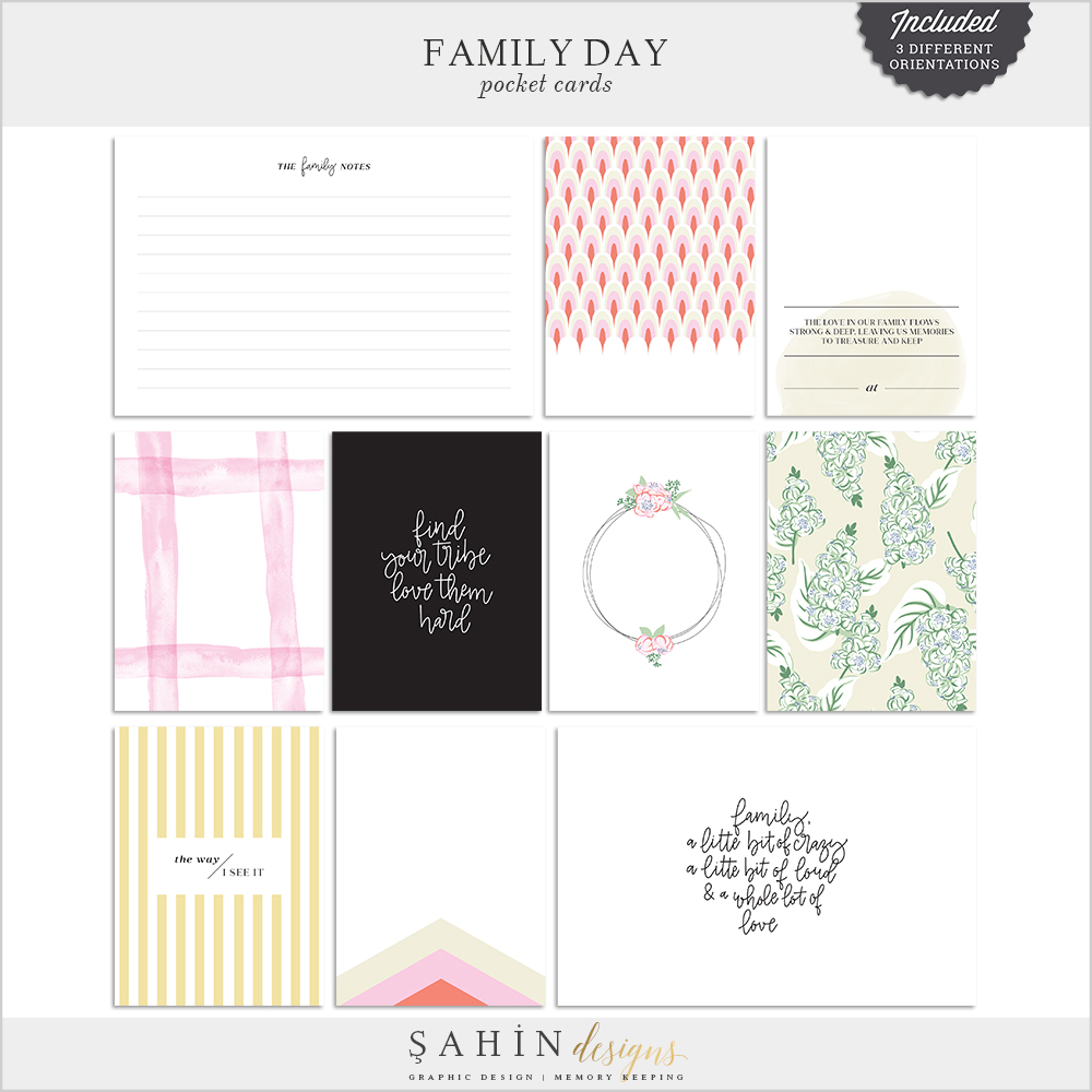 Family Day Digital Scrapbook Pocket Cards - Sahin Designs