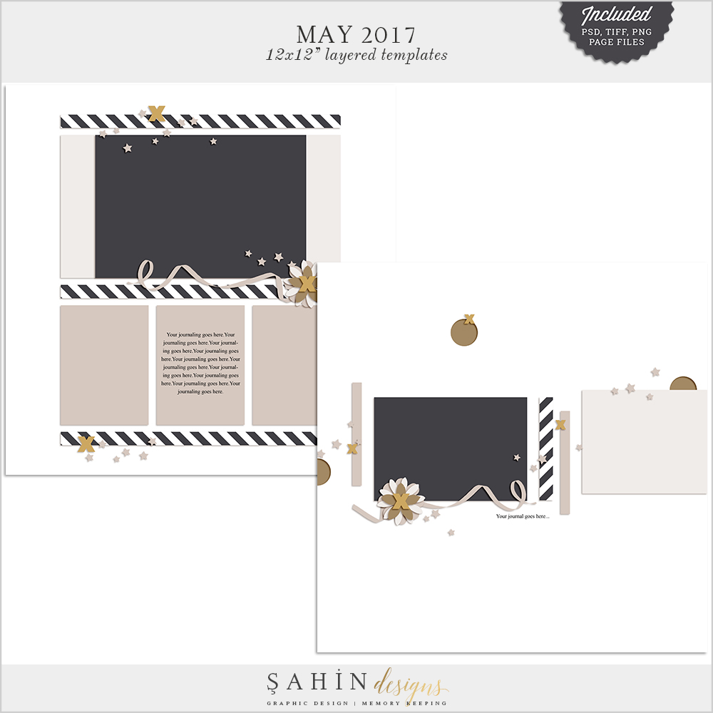 May 2017 Digital Scrapbook Layout Templates/Sketches - Sahin Designs