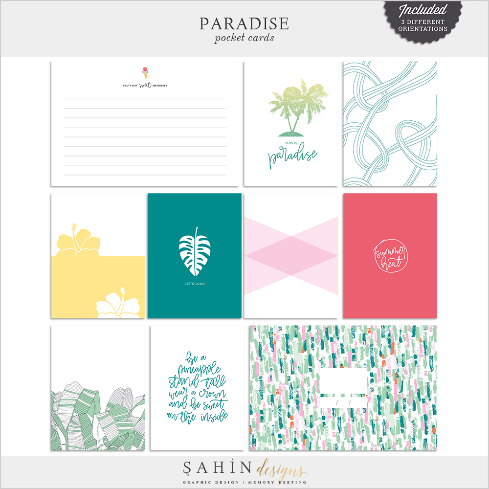 Paradise Digital Scrapbook Pocket Cards - Sahin Designs