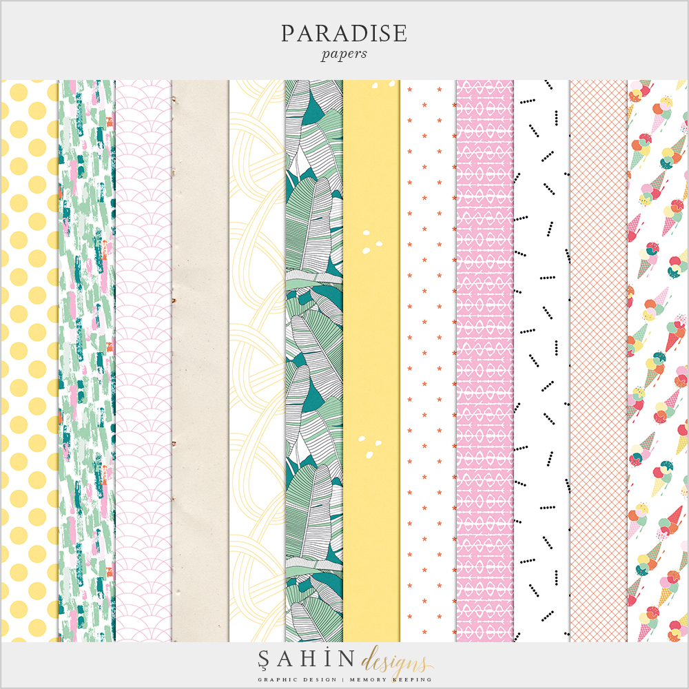 Paradise Digital Scrapbook Papers - Sahin Designs - Digital Pattern