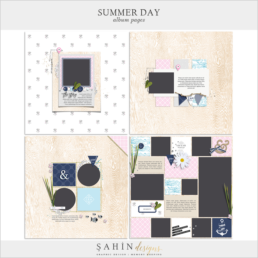 Summer Day Digital Scrapbook Album Pages - Sahin Designs