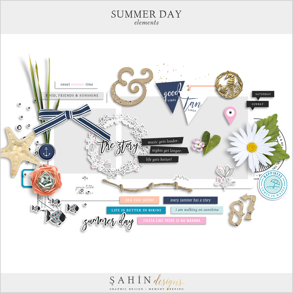 Summer Day Digital Scrapbook Elements - Sahin Designs