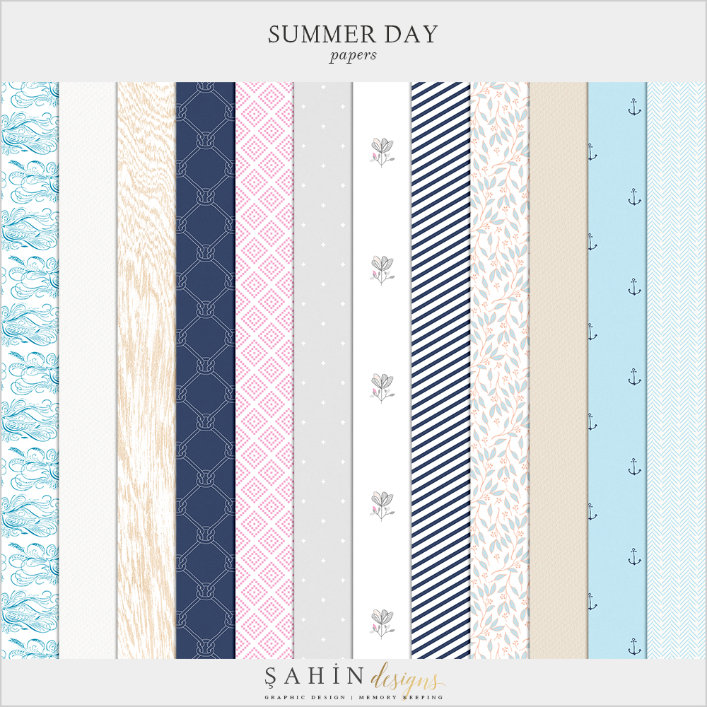 Summer Day Digital Scrapbook Papers - Sahin Designs