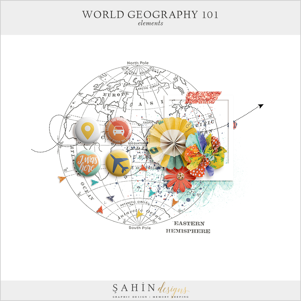 World Geography Free Digital Scrapbook Kit - Sahin Designs