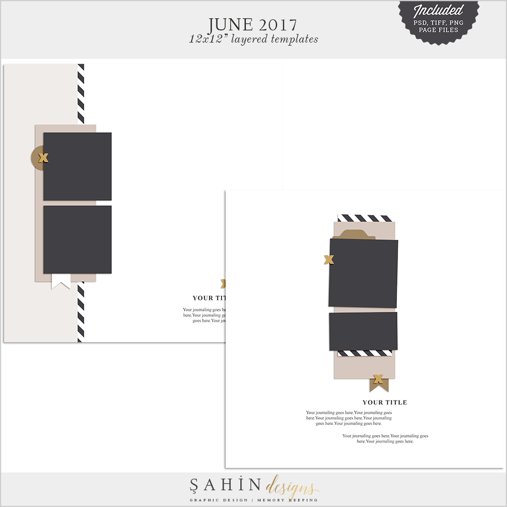 June 2017 Digital Scrapbook Layout Templates/Sketches - Sahin Designs