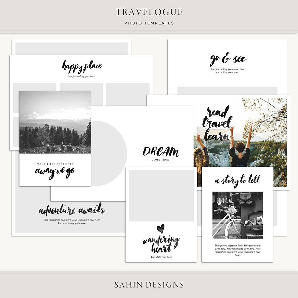 Travelogue Digital Scrapbook Photo Templates - Sahin Designs