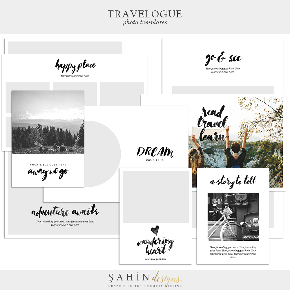 Travelogue Digital Scrapbook Photo Templates - Sahin Designs