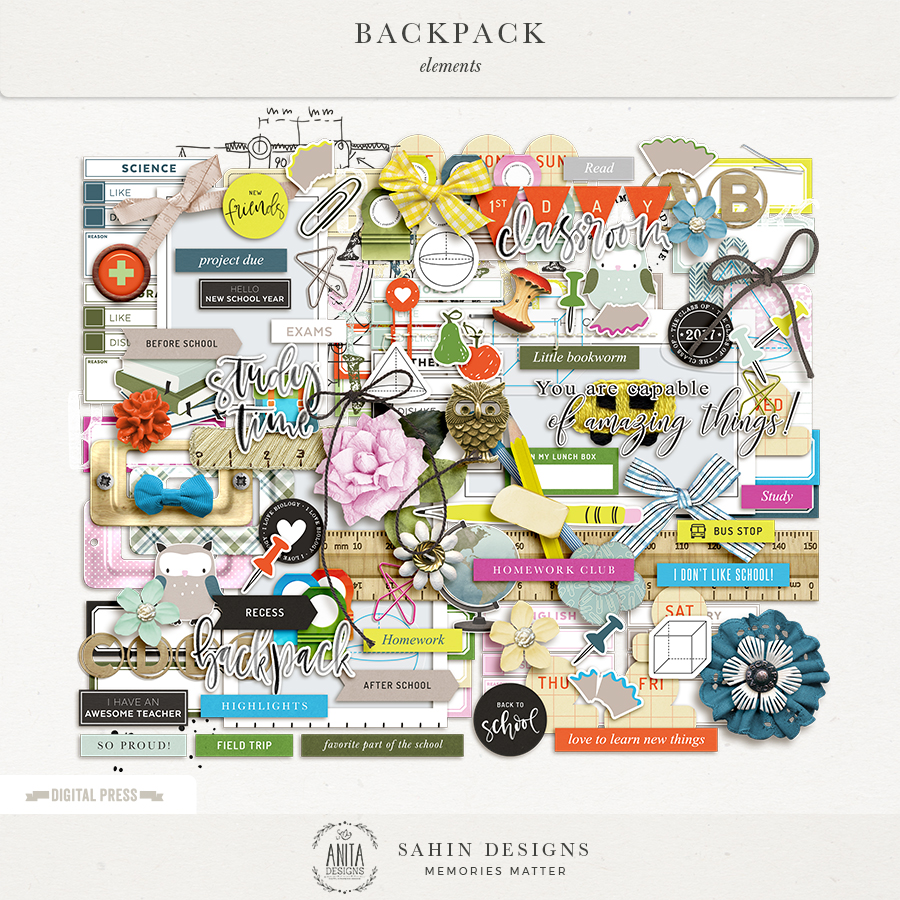 Backpack Digital Scrapbook Elements - Sahin Designs