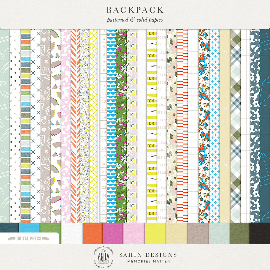 Backpack Digital Scrapbook Papers - Sahin Designs