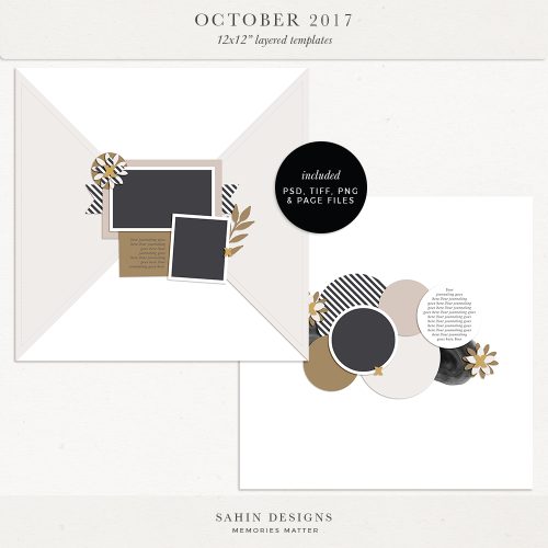 October 2017 Digital Scrapbook Layout Templates/Sketches - Sahin Designs