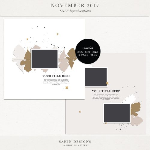 November 2017 Digital Scrapbook Layout Templates/Sketches - Sahin Designs